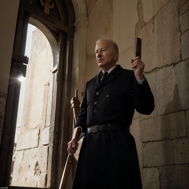 make a picture of Joe Biden shooting Jesus but then Hitler appears