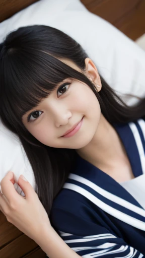 ((I can see the cleavage))、((I can see your breasts))、super highest quality, Japanese、dark makeup、eyeliner、Mr..々hairstyle, girl, 17 years old,、high school classroom、sailor suit、navy blue skirt,Photographed from diagonally above、look up、