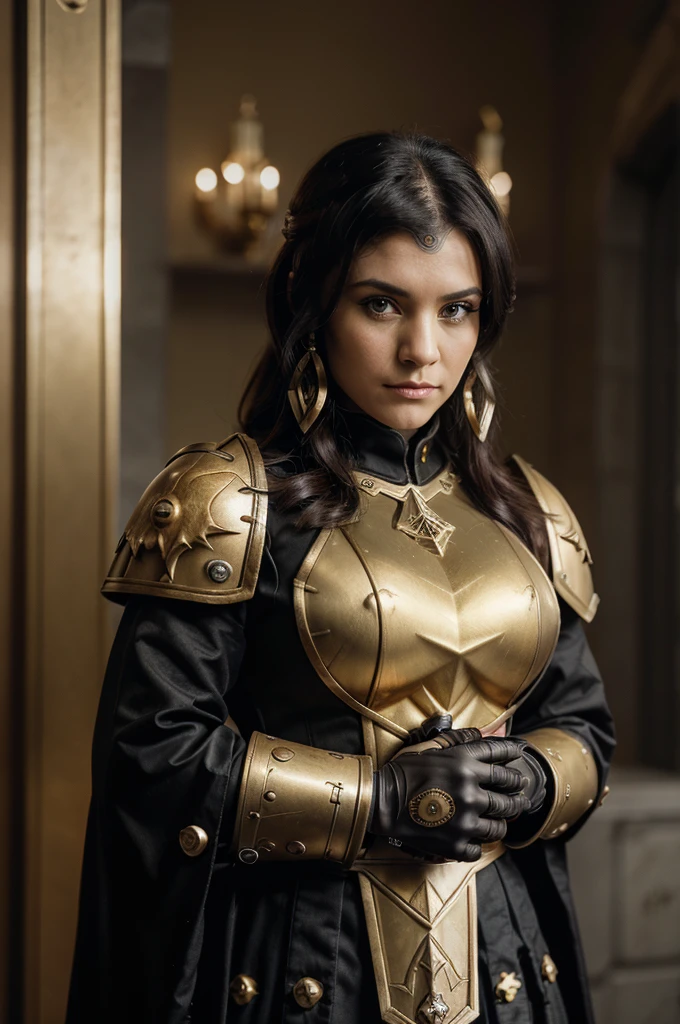 warhammer 40k star Wars wallpapers, in the style of canon eos 5d mark iv, gothic gradeur, close up intensity, grey and gold, elaborate costumes,golden Eagle insignia, shot on 70mm --ar 16:9 --q 2 --s 1000