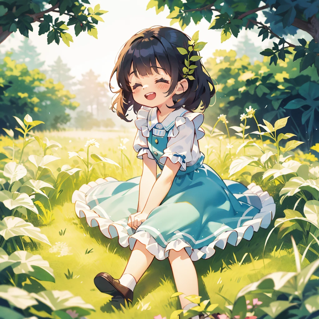 real photograph、Nendoroid wearing a wedding dress standing in front of the painting、A smile、kawaii pose、Watercolor Nendoroid、(HD graphiclowing iridescent silk、On the face、eyes raised、Heart marker、Floral dress、There is a flower in front of the petals below the Nendoroid........、seasons!!: 夏天☀ 🍂、((Stunning painting with super multiple exposures，see background through clothes))
