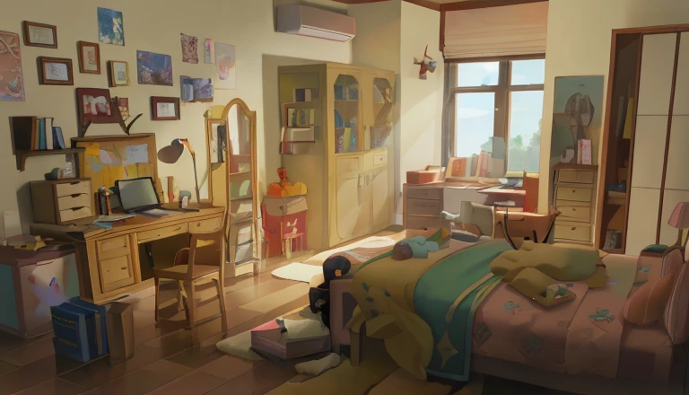 high quality, best quality, high details, ccurate, 4K
Indoor, Bedroom, Sunshine, Bed, Desk, Bookcase, Closet, doll, Wood floor, Window, Books, Mirror, Carpet, RefrigeratorIndoor, Bedroom, Sunshine, Bed, Desk, Bookcase, Closet, doll, Wood floor, Window, Books, Mirror, Carpet, Refrigerator