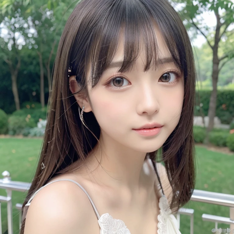 (Best Quality,4K,8K,hight resolution,masutepiece:1.2),Ultra-detailed,extremely detailed eye and face,Beautiful detailed eyes,Beautiful detailed lips,long eyelashes,Realistic,Photorealistic:1.37,Young Japan,fine-grained white skin,high waist mini pleated skirt,White tank top,beautiful and magnificent composition,Marshmallow-like skin,masutepiece,Attractive,Cute,absolute territory,dark blue knee socks,Silver hair color,silky smooth and straight hair,with round face,sunny outdoors,Silver hair color,