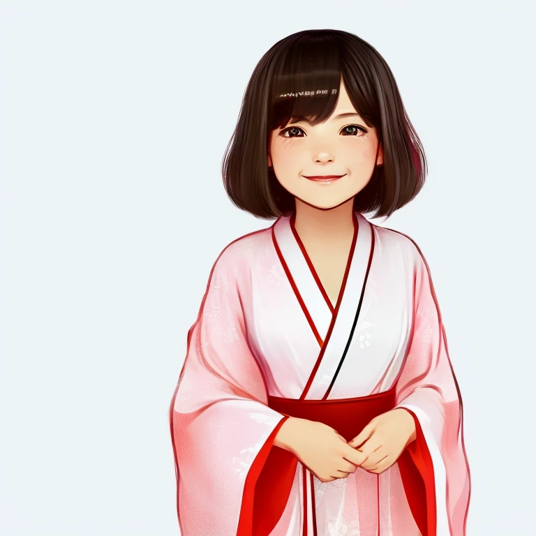 illustratio infp young woman cute little Beautie Miko-san upper body white kimono Lower body red hakama Shorthair japanes a smile