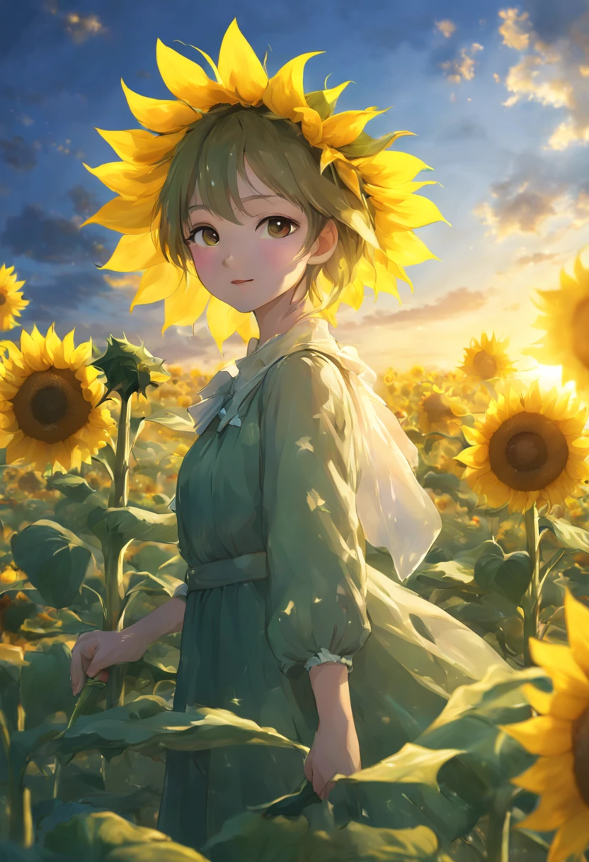 No character sunflower(Featureuding bright energy，Can make people&#39;s mood bright and cheerful in the world of glowing sunflowers，We can enjoy fantastic views。Light tracking，Let us feel as if we have entered a dream world