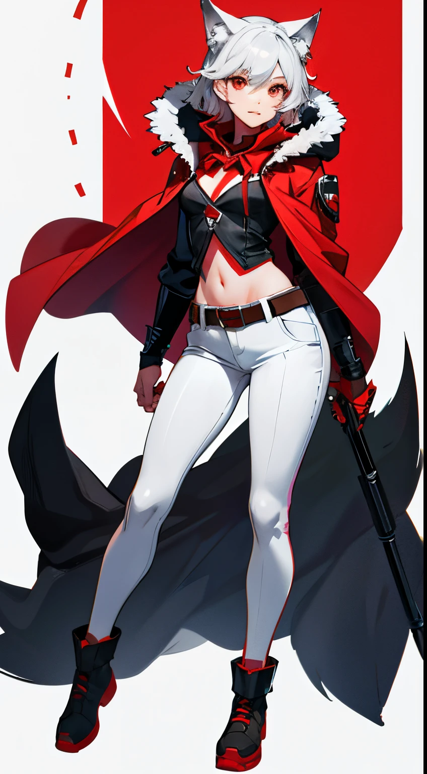 Girl with wolf ears wearing a red hood,Full body illustration,