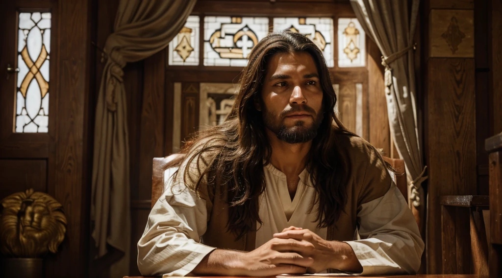 Daniel, a man of faith: A representative image of a man in Jesus' period clothing in prayer, with an expression of devotion and faith on his face inside the lion's den