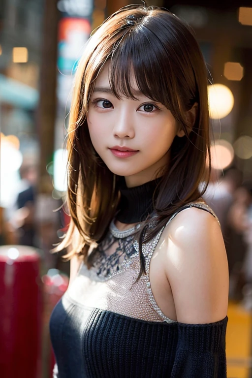 (8k、RAW Photography、top-quality、masterpiece:1.2)、(realisitic、Photorealsitic:1.37)、ultra-detailliert、超A high resolution、1人、see the beholder、beautifull detailed face、a smile、Constriction、(slim waist) :1.3)、knit、Beautiful detailed skin、Skin texture、floated hair、profetional lighting、