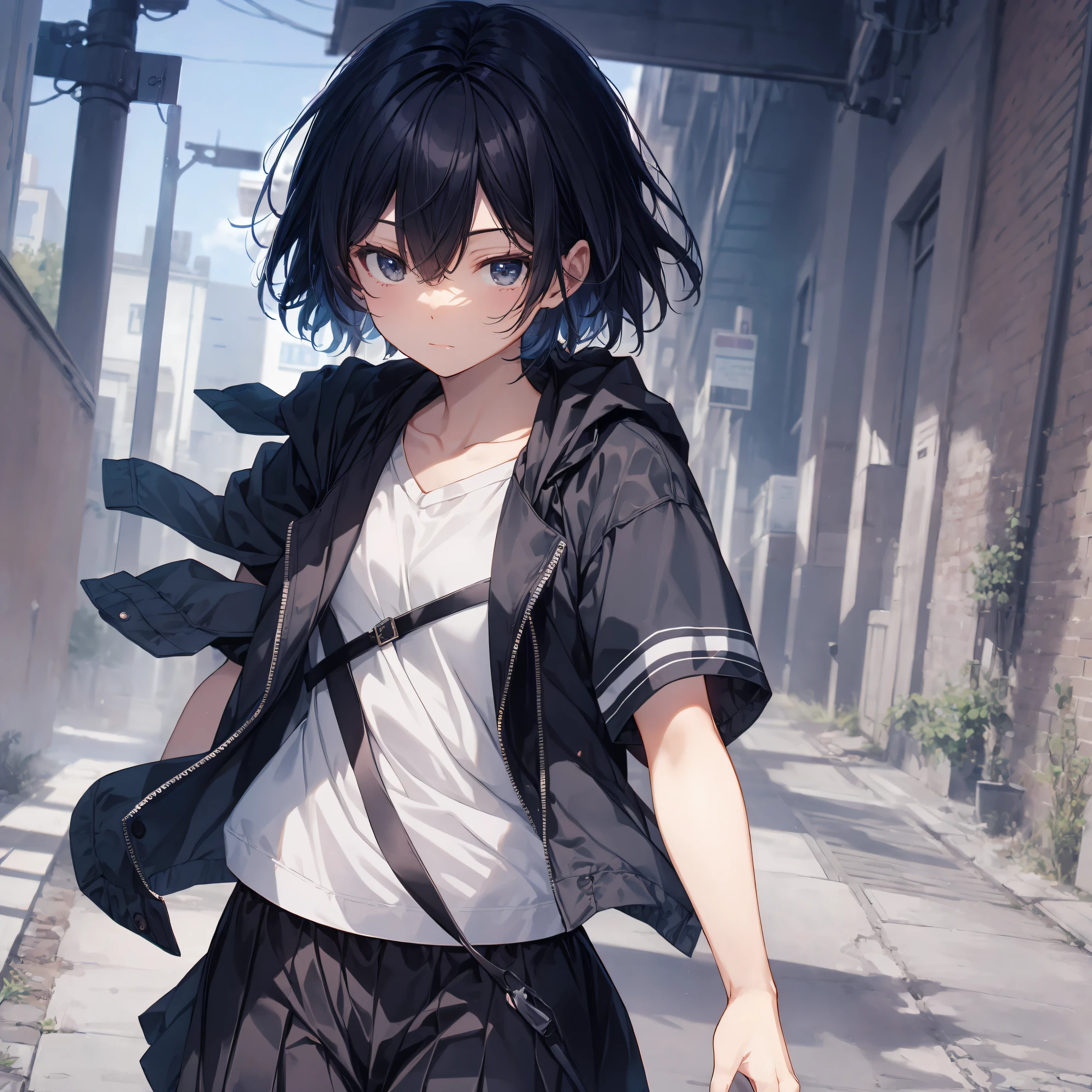 Super high quality by the art god, Ultra-detailed, High resolution, anime moe art style, Best Anime 8K Konachan Wallpapers, Pixiv Contest Winner, Perfect Anatomy, BREAK,(Draw a girl sleepily walking to school. ),BREAK, 1girl in, (Solo,Lori,,13yea:1.3),Full limbs, complete fingers,a junior gynous attraction, (Very short hair), Sleeping hair, hair messy, flat chest, Small butt, groin, Small eyes,Beautiful detailed black eyes, Well-proportioned iris and pupils, disgusted eye, High resolution detailed hair, School uniform, Skirt, On the way to school. BREAK,super detailed skin, Best lighting by famous artists, 8K, Illustration,
