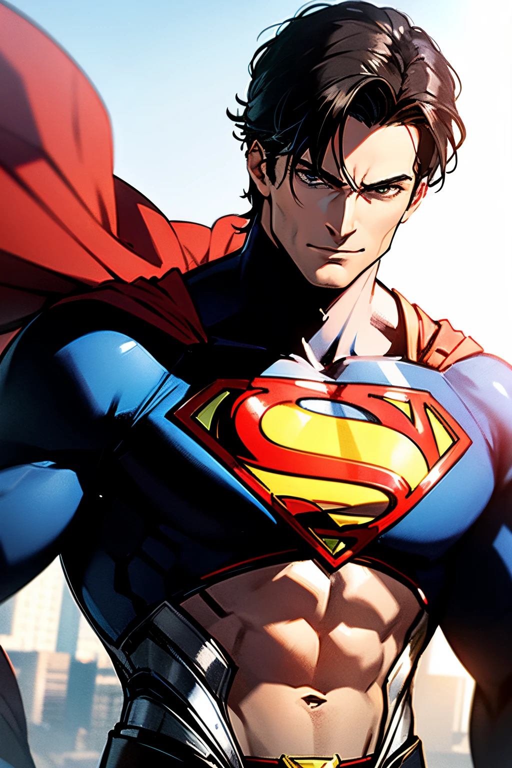 Superman com Terno preto e gravata borboleta, Superman symbol of hope as a brooch on the left chest