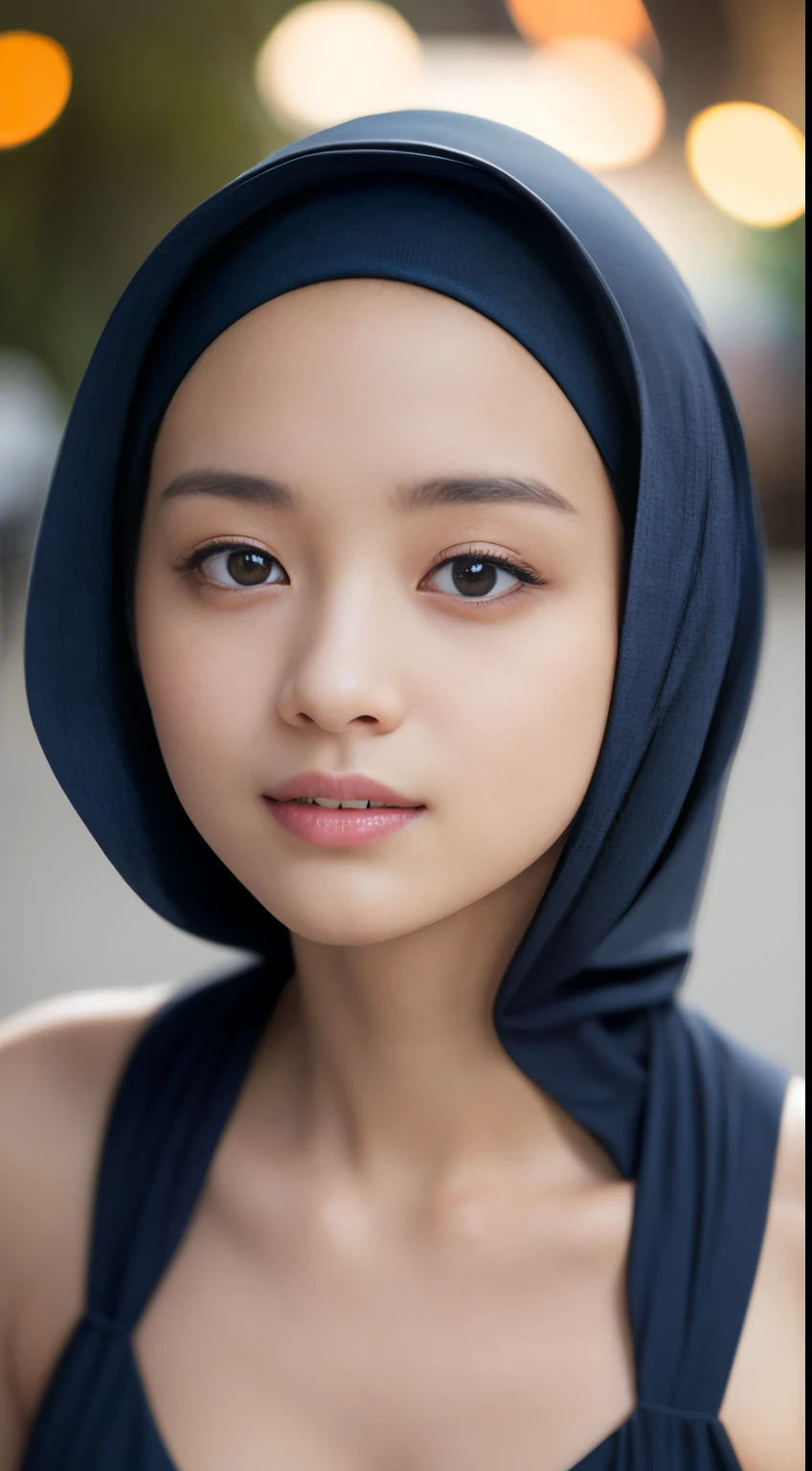 nsfw, ((lebanese)), ((hijabi)), cleavage, masterpiece, best quality, 8k, 15yo, , raw photo, absurdres, award winning portrait, solo, night, neon, idol face, violaceaess, gardeniass, delicate girl, upper body, DSLR, looking at viewer, candid, sophisticated, youthful, smile, professional lighting, film grain, chromatic aberration, (detailed eyes and face:1.0), (bokeh:1.1)