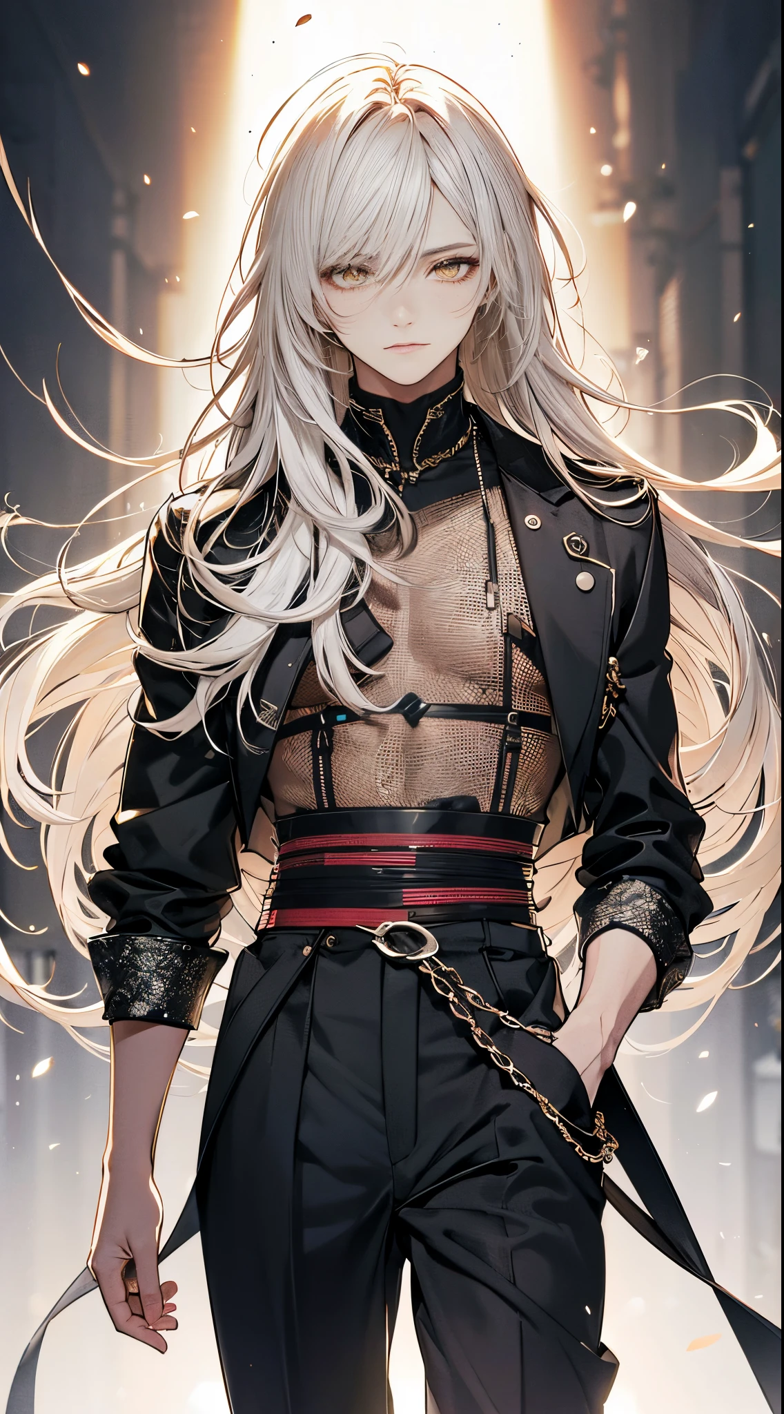 male people、long yellow eyes、Black jacket、see -through