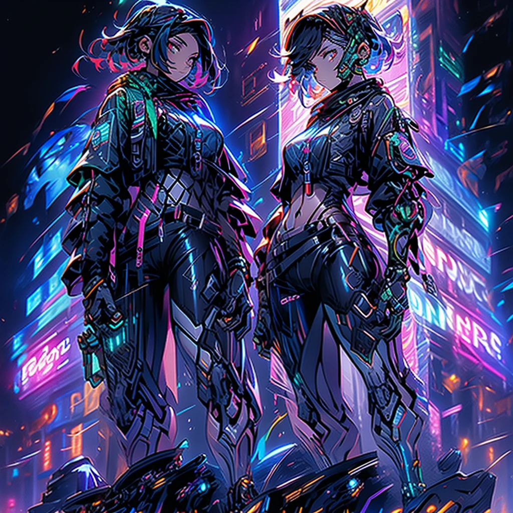 top-quality、Top image quality、cyberpunked、cyber space、a cool、femele、motor bikes、Rider Suit、Handgun、A woman runs dashingly on a motorcycle、Cyber City