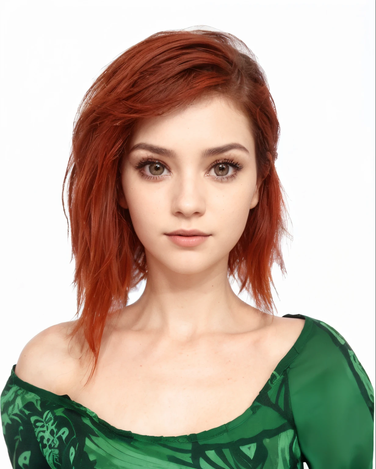 ((Rosto realista, sedutor, Olhar adulto, olhos brancos)), (topo de corte cinza, black underwear, roupas curtas), (cabelo longo ruivo), (30 anos), (1 girl), (Estilo monocromatico)