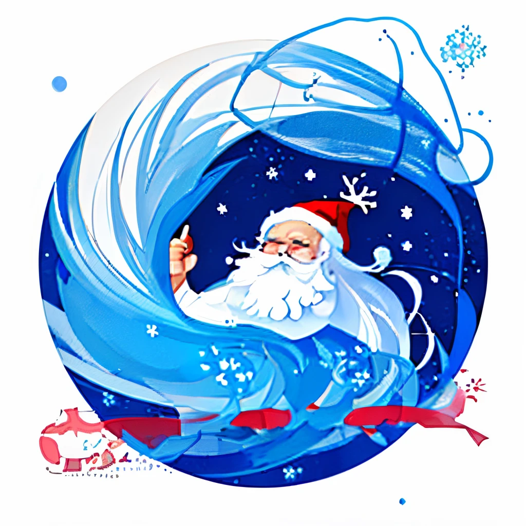 (logo design), ultra-detailed, blue white red circular logo of ocean with christmas decoration, santa hat, and santa Santa sleigh deer , ((professional logo design),