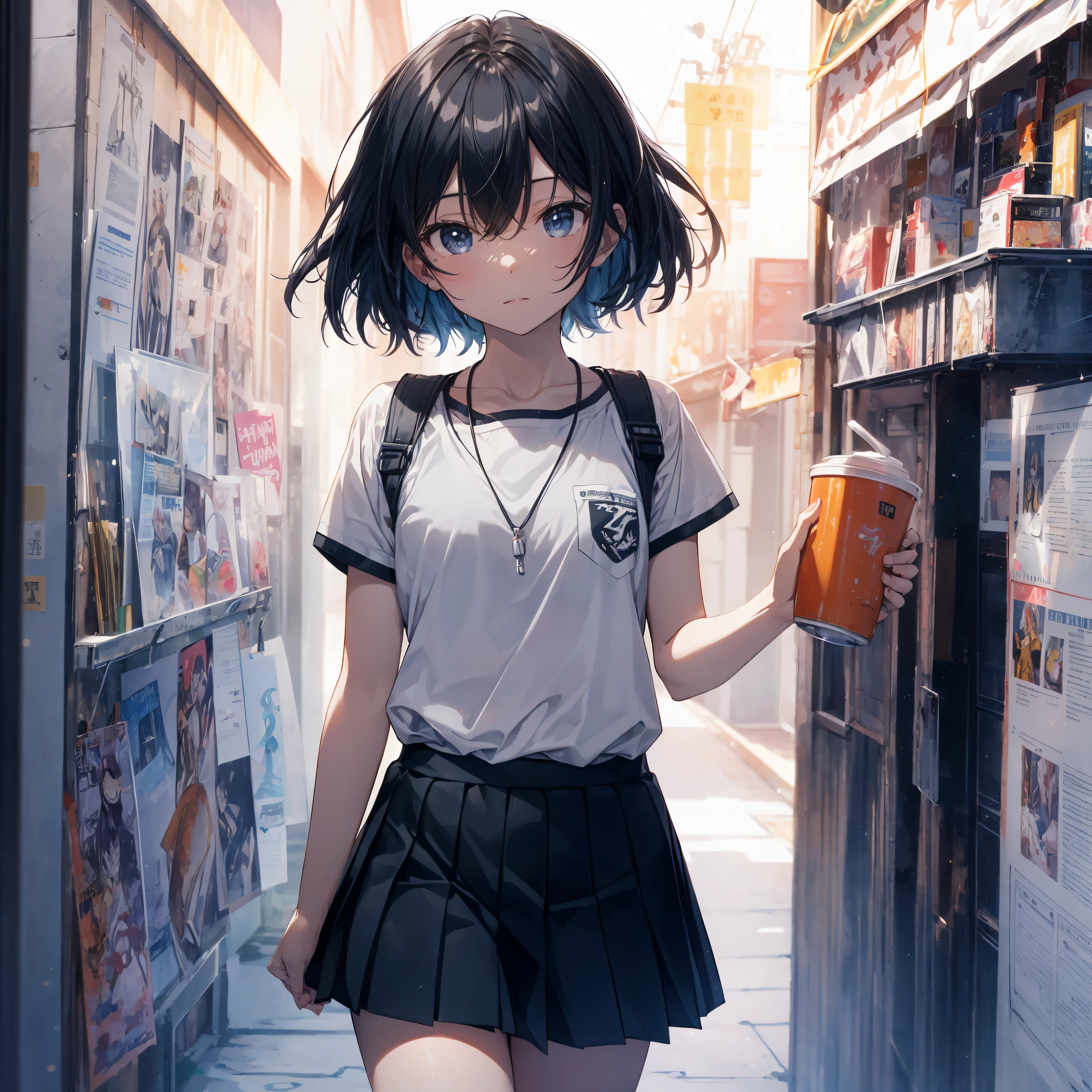 Super high quality by the art god, Ultra-detailed, High resolution, anime moe art style, Best Anime 8K Konachan Wallpapers, Pixiv Contest Winner, Perfect Anatomy, BREAK,(Draw a girl sleepily walking to school. ),BREAK, 1girl in, (Solo,Lori,child,13years:1.3),Full limbs, complete fingers,a junior high school student, Androgynous attraction, (Very short hair), Sleeping hair, hair messy, flat chest, Small butt, groin, Small eyes,Beautiful detailed black eyes, Well-proportioned iris and pupils, disgusted eye,  High resolution detailed hair, School uniform, Skirt, On the way to school. BREAK,super detailed skin, Best lighting by famous artists, 8K, Illustration,