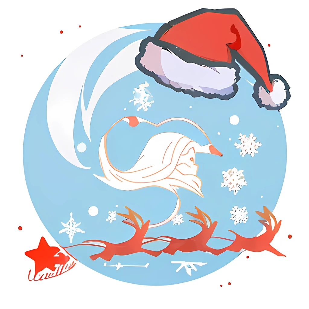 (logo design), ultra-detailed, blue white red circular logo of ocean with christmas decoration, santa hat, and santa Santa sleigh deer , ((professional logo design), ((santa hat on the corner))