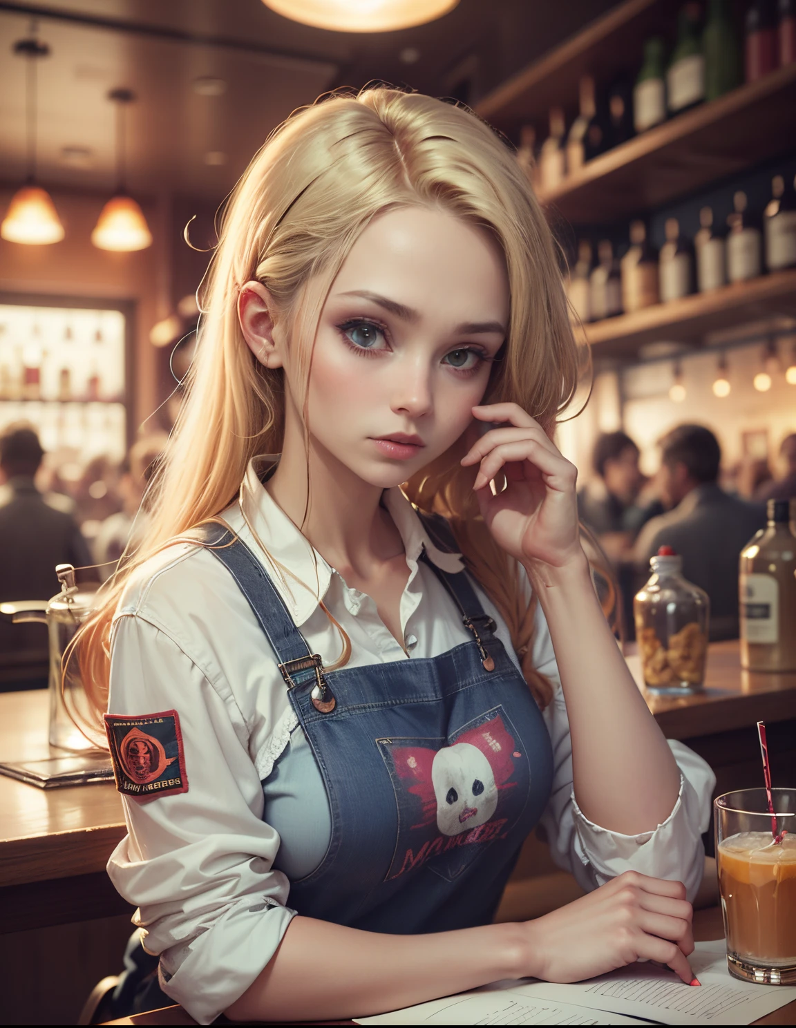 There is a zombie who looks like a human working in a bar，His boss is a blonde beauty，They were all slacking off under the counter at the moment --auto --s2