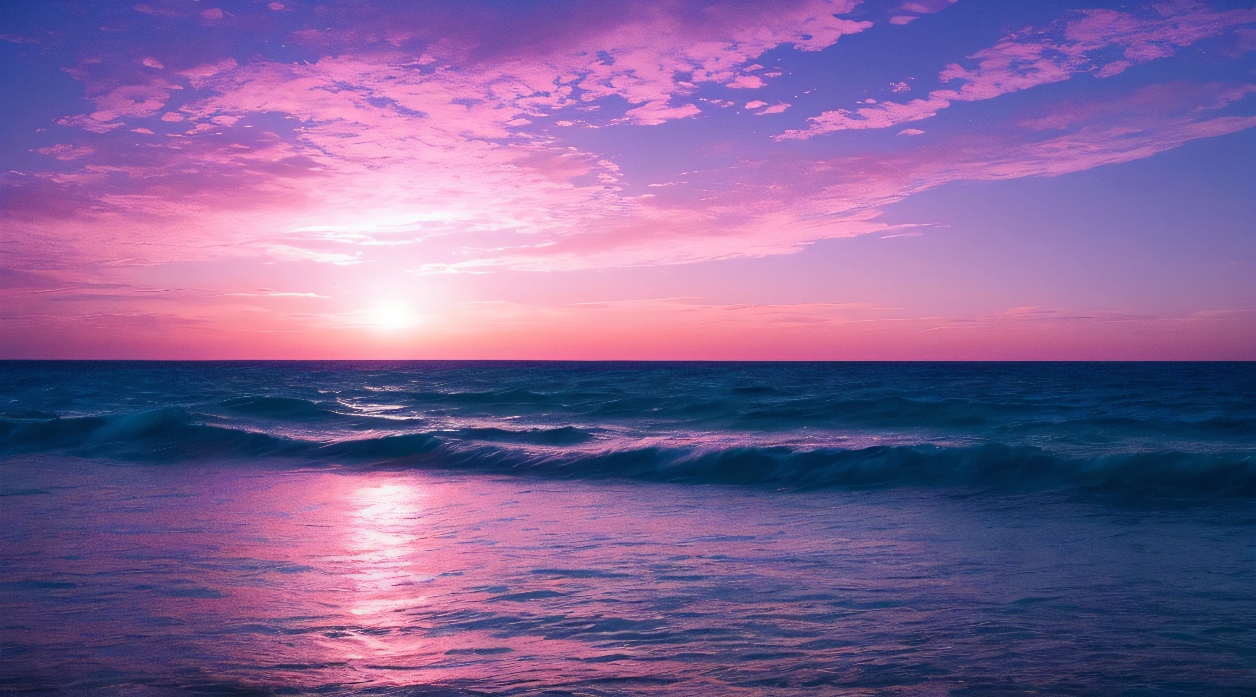 Pink moon, pink sky, soft pink clouds, pink ocean waves sparkling, sparkling, pink roses on pink ocean, fantasy, diamond, crown, universe, soft lights,