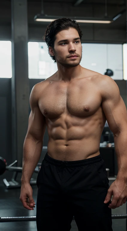 Jon snow, 20 years old,short hair, grey's eyes, affiliated features, height 1.93, weight 90 kg, muscular build, broad shoulders, v-shaped body, wolf tattoos