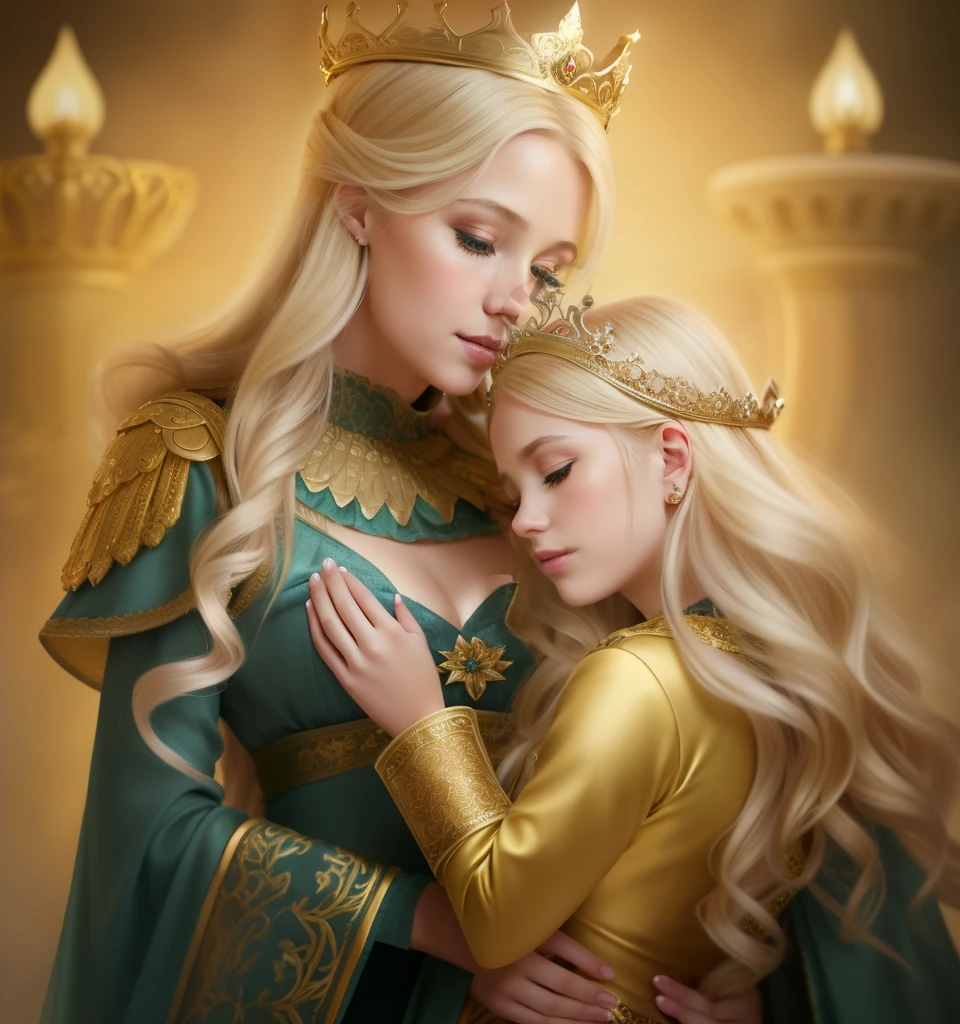 blonde with a crown on her head posing for a photographer, Detailed matte fantasy portrait, girl Blonde princess, Portrait of the Queen of Light, beautiful fantasy art portrait, beautiful fantasy portrait, blonde - haired princess, highly detailed vfx portrait of, portrait of a princess, Beautiful little princess, fantasy art portrait, matte painting portrait shot, fantasy portrait, fantasy portrait art