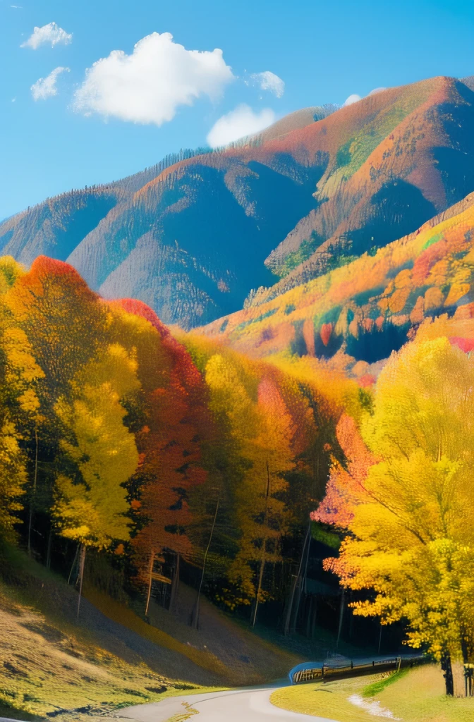 Colored leaves,Mountain slopes,blue-sky,