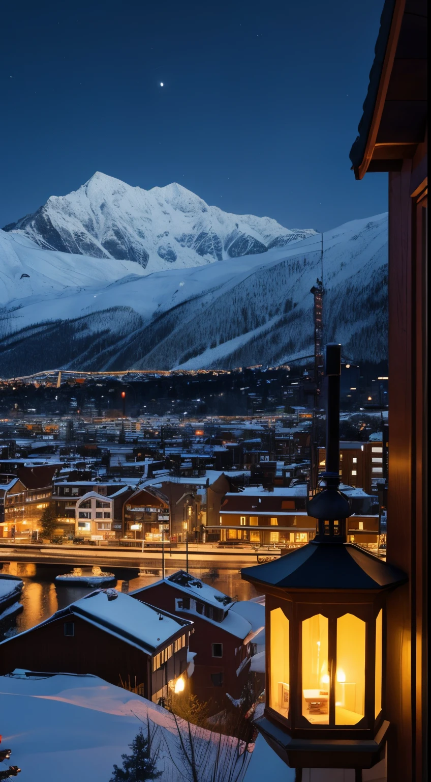 Lively night city, cold winter air, holiday season