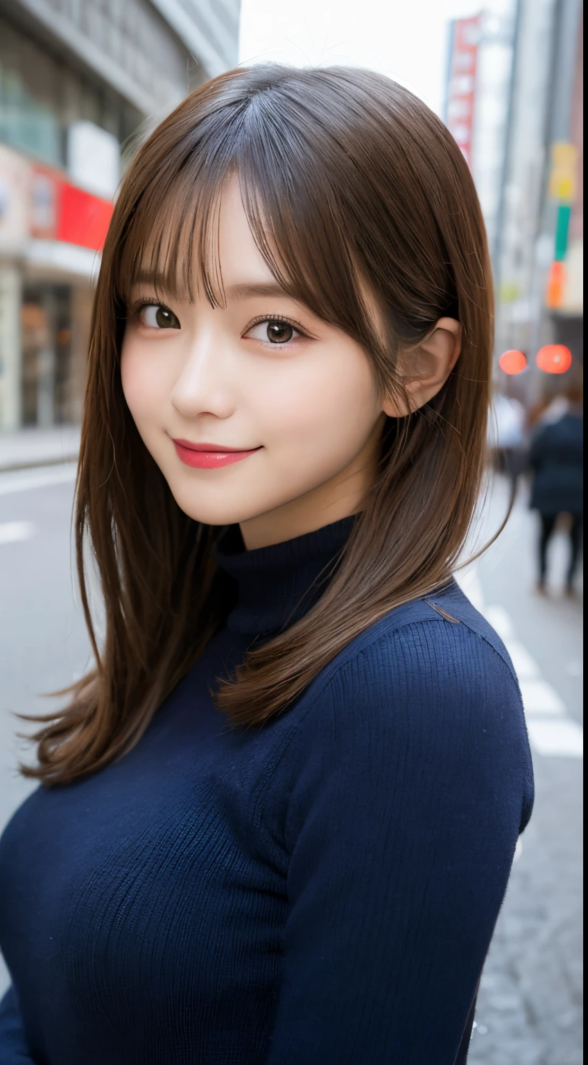 masutepiece, Best Quality, Illustration, Ultra-detailed, finely detail, hight resolution, 8K Wallpaper, Perfect dynamic composition, Beautiful detailed eyes, tokyo fashion(Fluffy long sleeves),Cute hairstyles,small tits,Natural Color Lip, Random cute poses of girls,Smile、20 years girl、Cute、sexy look at the camera,Blur the background,Slim face and body