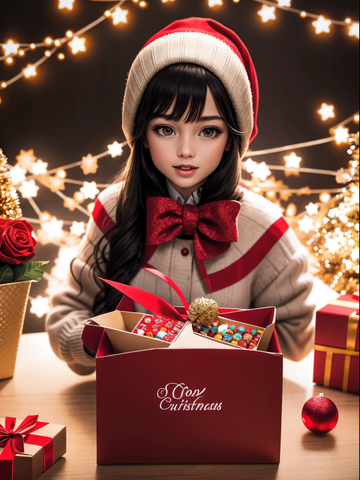 (best quality,4k,8k,highres,masterpiece:1.2),ultra-detailed,realistic,gifts,table,Christmas tree,decorations,wrapping ,bows,ribbon,presents,holiday spirit,vibrant colors,warm lighting,cozy atmosphere,toys,cards,candles,snowflakes,joyful,celebration,exquisite details,exciting surprises,shiny ornaments,sparkling tinsel,beautifully wrapped,excited children,anticipation,festive mood,magical ambiance,delightful moment,wonderful memories,family gathering,cheerful faces,Christmas magic,extravagant,abundance of presents,HDR,UHD,studio lighting,ultra-fine painting,sharp focus,physically-based rendering,professional,vivid colors,bokeh.