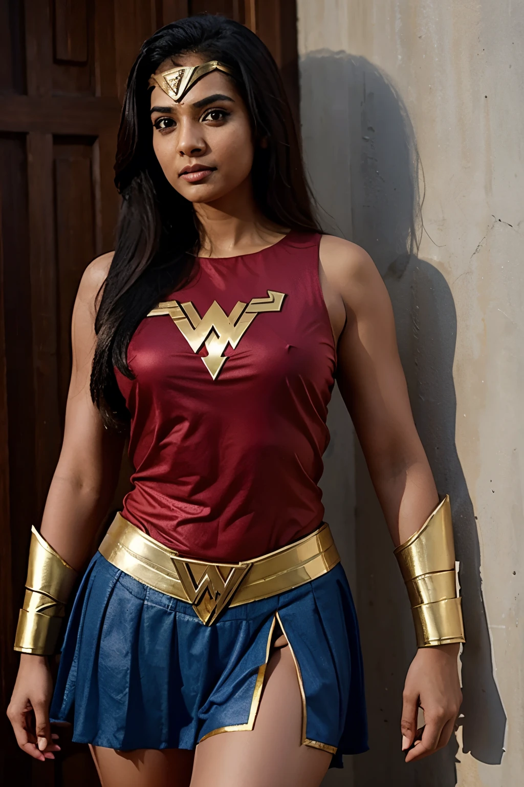 a Malayali super hero girl with wonder women costume