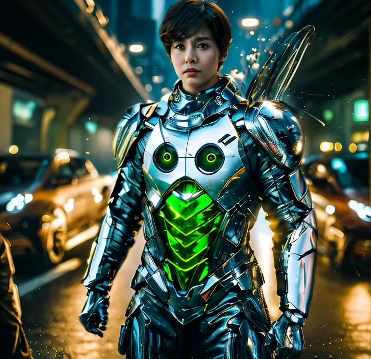 movie poster, butterfly, science fiction, movie, atmosphere, sky, male and female couple, blonde and long-haired woman, adult, (realism: 1.4), top quality, masterpiece, female, thin, (1 man, white loose shirt, black pants, viewer watch, brown hair, gray eyes, closed mouth, upper body), (idol face, Korean face, sharp eyeliner) (male), (face focus, potreit, Lightning in the movie, (light spring theme, short-haired man),((close-up of female face on background of man standing in foreground))