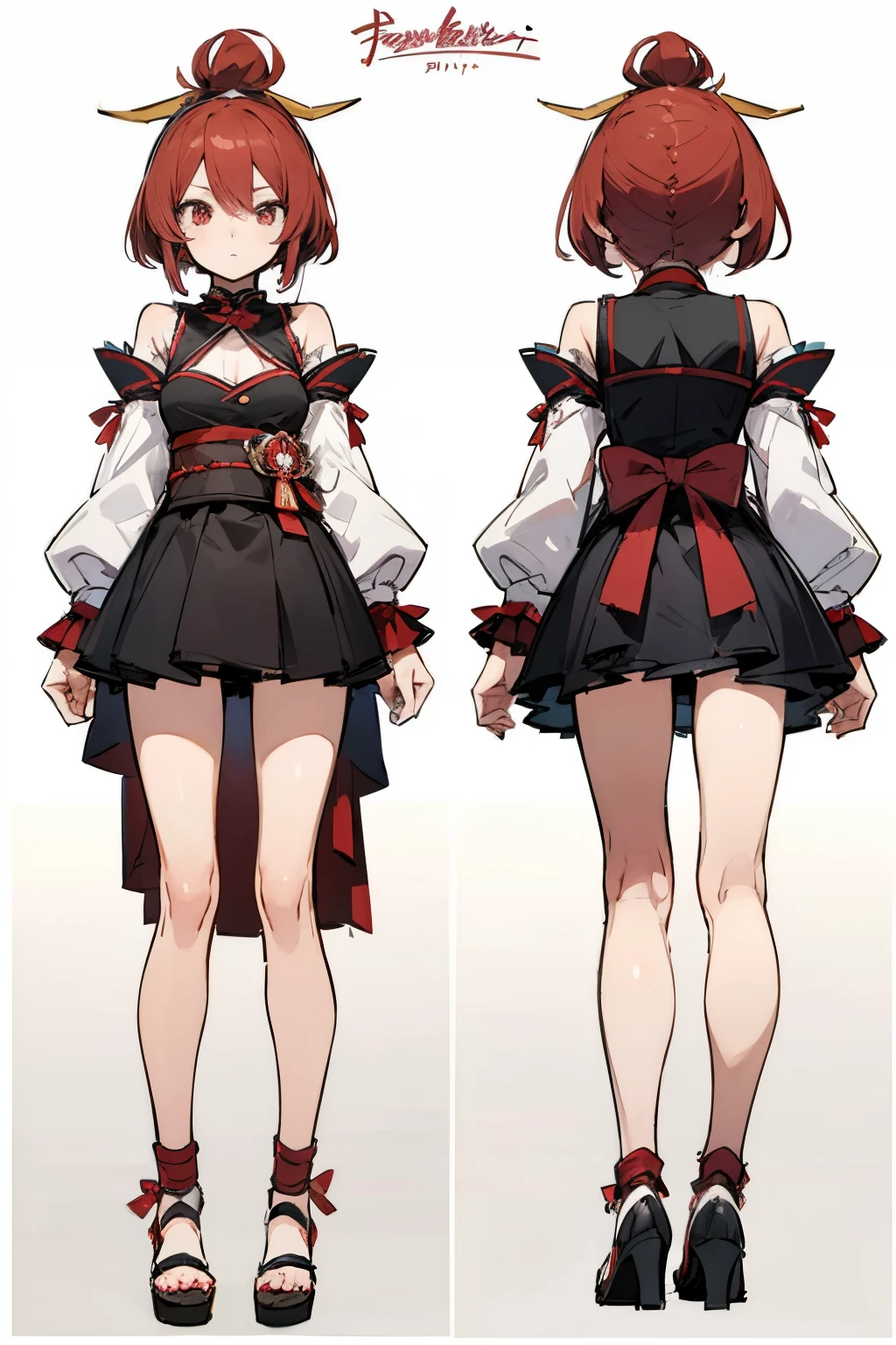 (tmasterpiece,best qualtiy)A detailed,People table,Triple view,Whole-body proportions,Character sheet,Lots of items(komono),Red hair,be full of details,