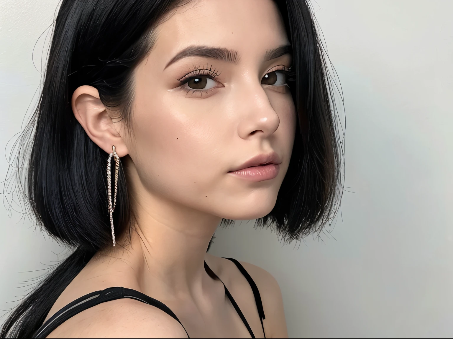 A closeup of a beautiful woman with a tattoo on her arm, menina atraente, Foto de perfil do headshot, cabelo e maquiagem escuros, cabelo escuro maravilhoso, with pale skin, pale glowing skin, She has black hair, messy black hair, pale fair skin!!, menina com cabelo preto, Kaitlyn Michelle Siragusa, cabelo preto rosto bonito, pale skin!, cabelos escuros