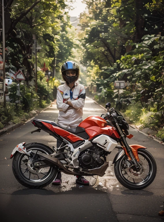Change baground cyberpunk, 8k quality, bike image original, agv helmet,
