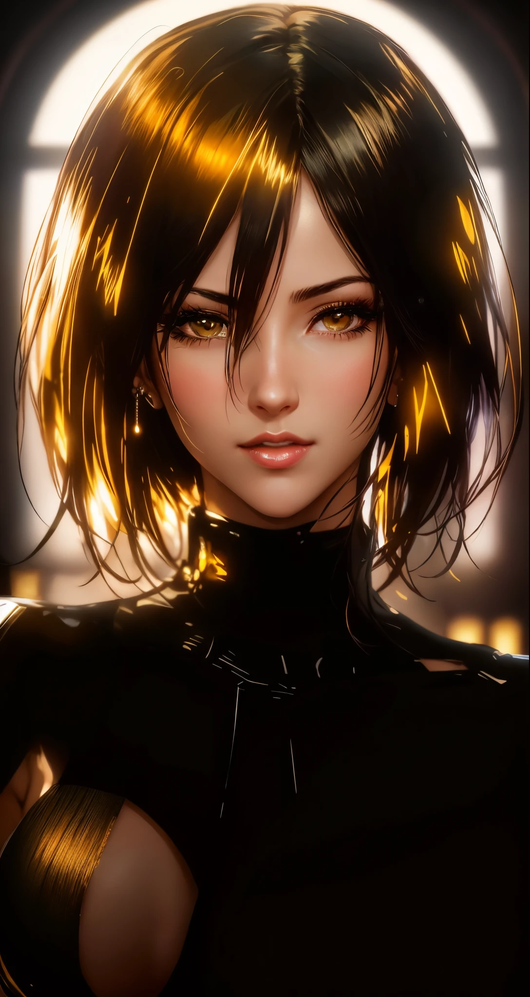 arafed image of a sexy couple posing together in a window, seductive tifa lockhart portrait, tifa, tifa lockhart, tifa lockheart, tifa lockhart portrait, glamorous tifa lockheart, portrait of tifa lockhart, tifa lockhart with Black and gold hair, range murata and artgerm, 8k high quality detailed art