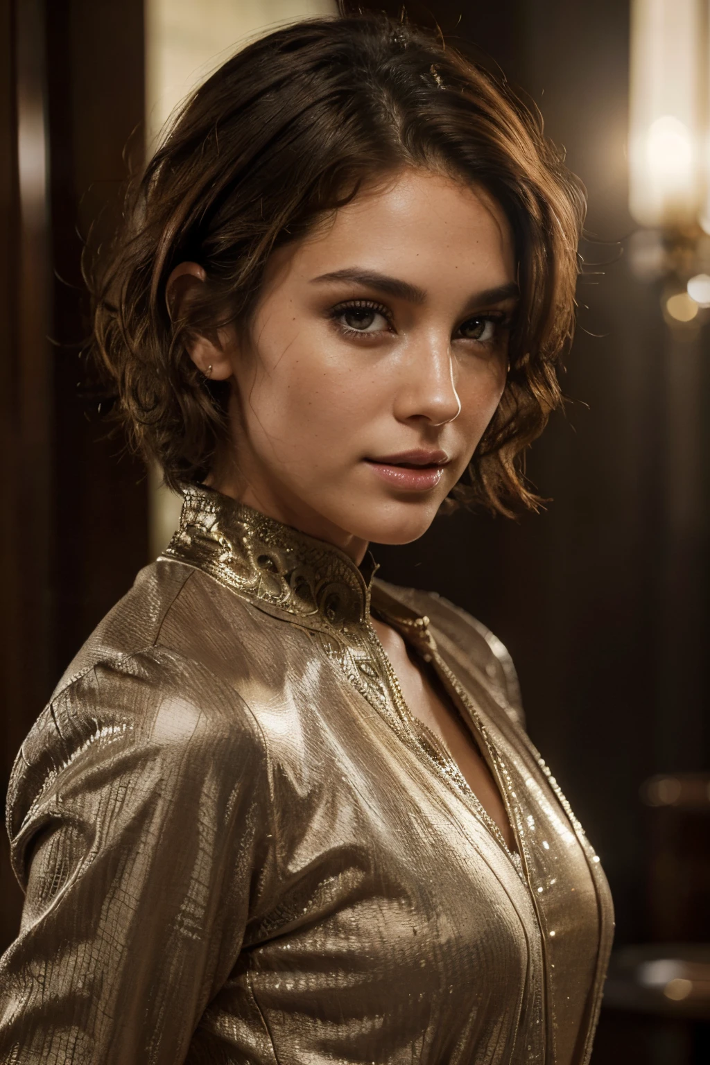 amateur, standing, [full body], bright lighting, eye focus, (sharp focus: 1.2), photo (full body) (American flat), attractive 25-year-old, (beautiful face: 1.1), detailed light brown eyes, delicious lips, (eye makeup: 0.85), (medium breasts: 1.0), (firm body: 1.2), (short hair: 1.2), Spaghetti Strap Mini Club Party Dress, high frequency details, (film grain), dramatic, ornate, warm colors, (backlighting:0.5), photographed on a Canon EOS R5, 85mm f/1.2 cine lens, sharp focus, (highly detailed, intricately detailed), (Cinestill 800T:0.9), at a club