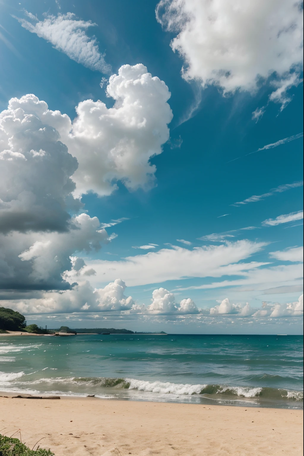 Summer clouds, lumpy clouds, background, outdoors, nature, daytime, landscape, sky, beach