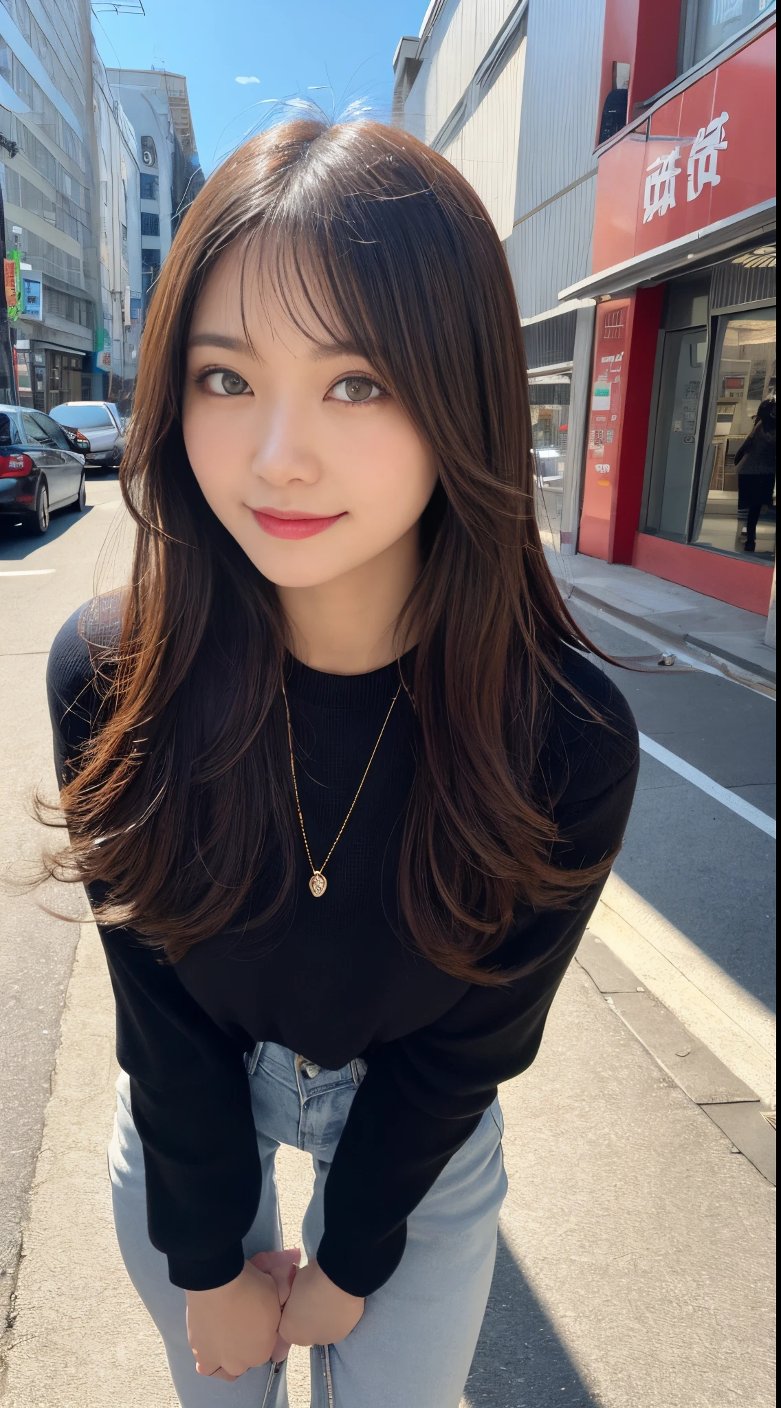 real looking skin,finely detail, hight resolution, hightquality、Perfect dynamic composition, Beautiful detailed eyes, Medium Hair, small tits、Natural Color Lip,Kamimei、Shibuya、20 years girl、1 persons、Transparent skin、Glowing hair、masutepiece, Best Quality, Illustration, Ultra-detailed, finely detail, hight resolution, 8K、The correct state of the human body、crouching down、A smile，Hair soaring in the wind,Thick,Winters,kou,Temperature 0°C,（Cheers）、（wining）