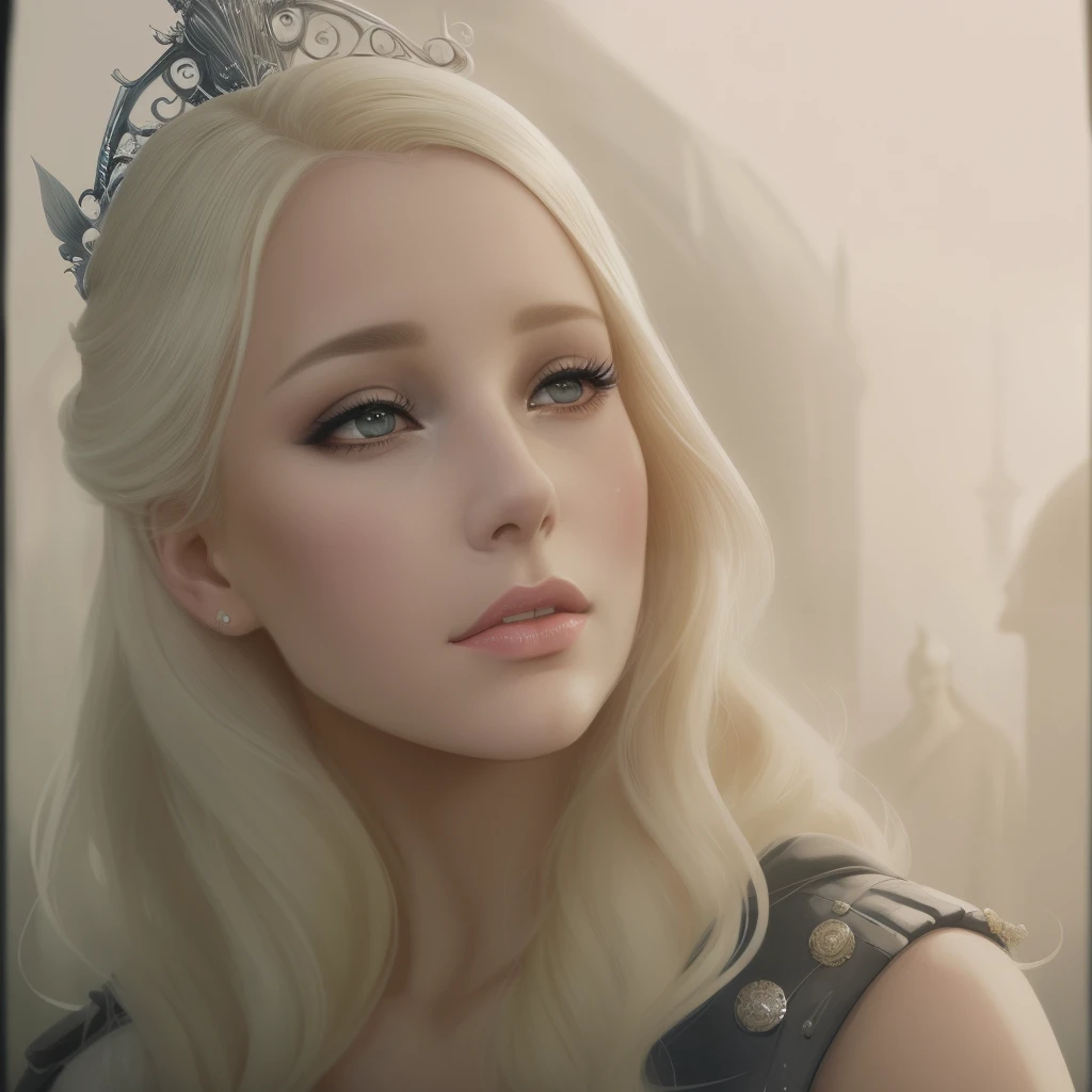 a blonde woman in a white dress and a man in a black jacket stand next to each other, in the art style of bowater, charlie bowater and artgeem, inspired by Magali Villeneuve, Edmund Blair and Charlie Bower, magali villeneuve', neoartcore and charlie bowater, style of charlie bowater, in style of charlie bowater