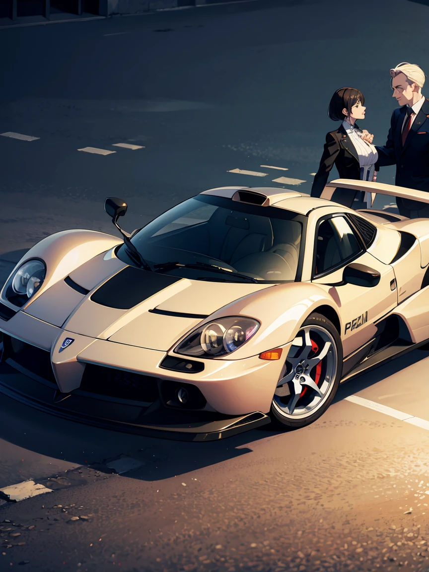 A boy and a girl near a pagani