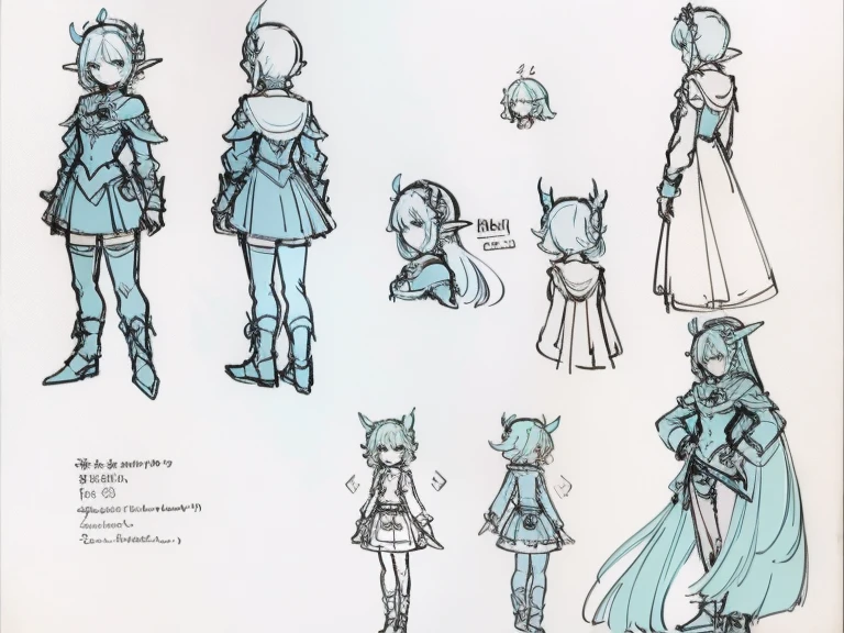 Video game character design, Drawing with Line Drawing, Multiple points of view, Best Quality,Masterpiece,hight resolution, elf, ((character concept art)), Video game character design,