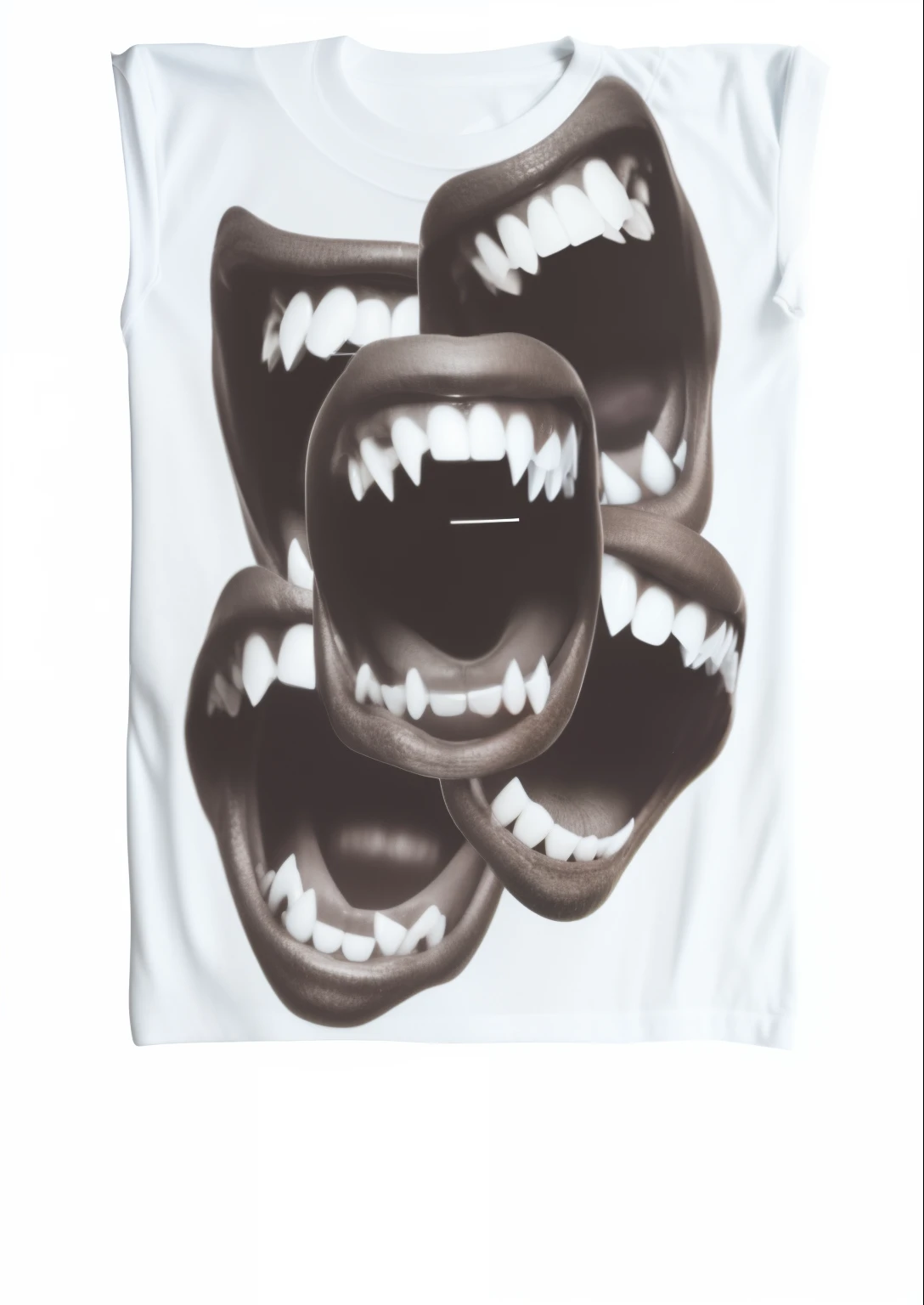 Three toothy mouths open and reveal their teeth, Many mouths, beak, Open mouth and big teeth, Many teeth, big laughter, xCopy Teeth, Large teeth, Open your happy mouth, laughingly, all teeth, too many teeth, Giant mouth, New biting lip emoji, Monster's teeth, Graphic T-shirt, laughter and screaming face
