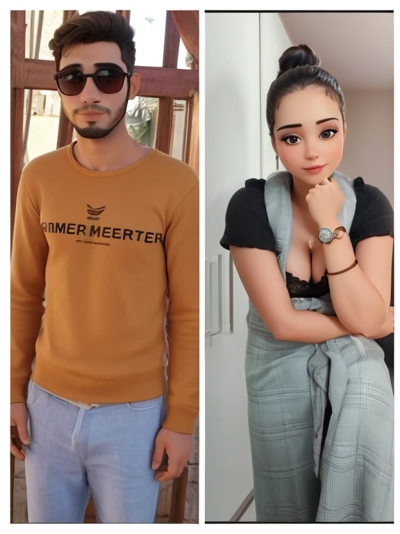 Casal qualidade alta, o homem com barba e mulher loura.
