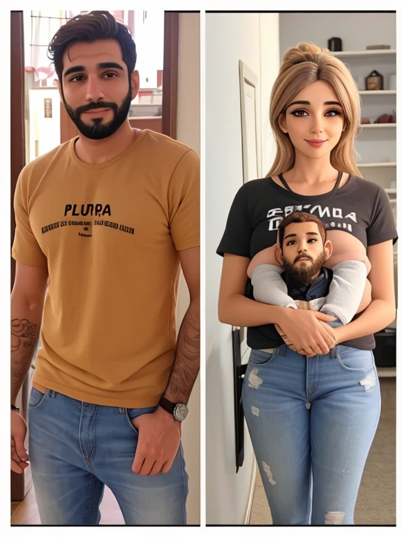 Casal qualidade alta, o homem com barba e mulher loura.