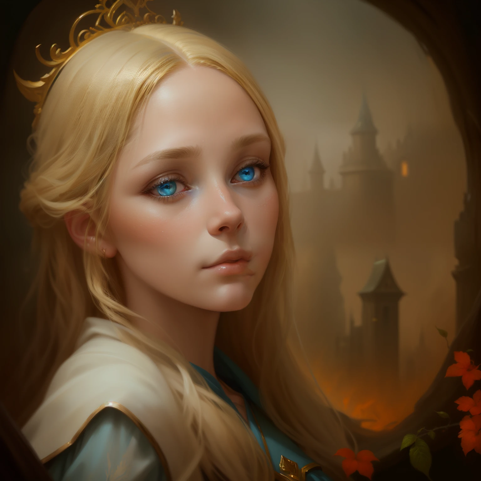 Painting of a blue-eyed little girl., dragon sitting on a stone, against the background of the castle., graphic artist magali villeneuve, magali villeneuve', inspired by Magali Villeneuve, magali villeneuve', 4k fantasy art, realistic fantasy illustration, small girl, The Dragon Princess, epic fantasy art portrait, realistic fantasy artwork, the dragon girl portrait, hyperrealistic fantasy art