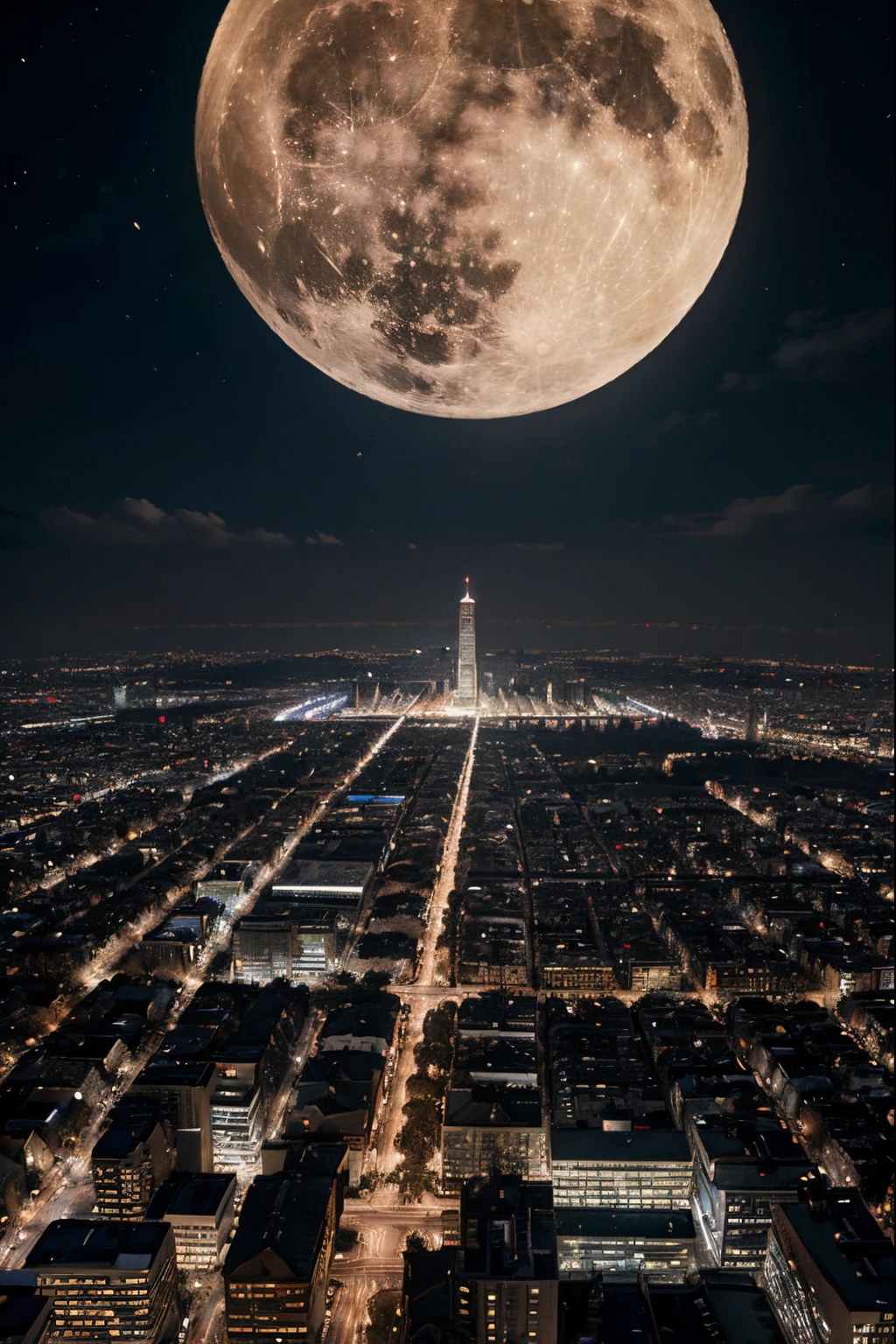 very big full moon,wintery, cityscape,Fantasy