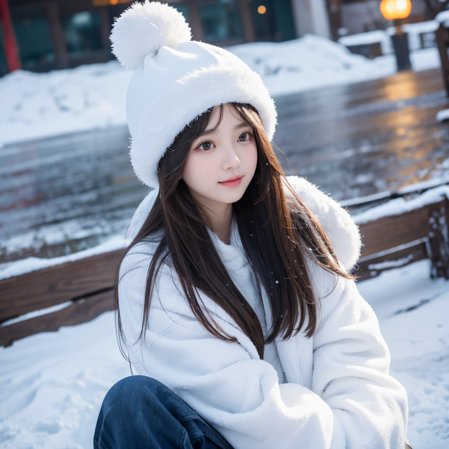 winter girl bubble,Long hair and long legpert,Chinese cute face
