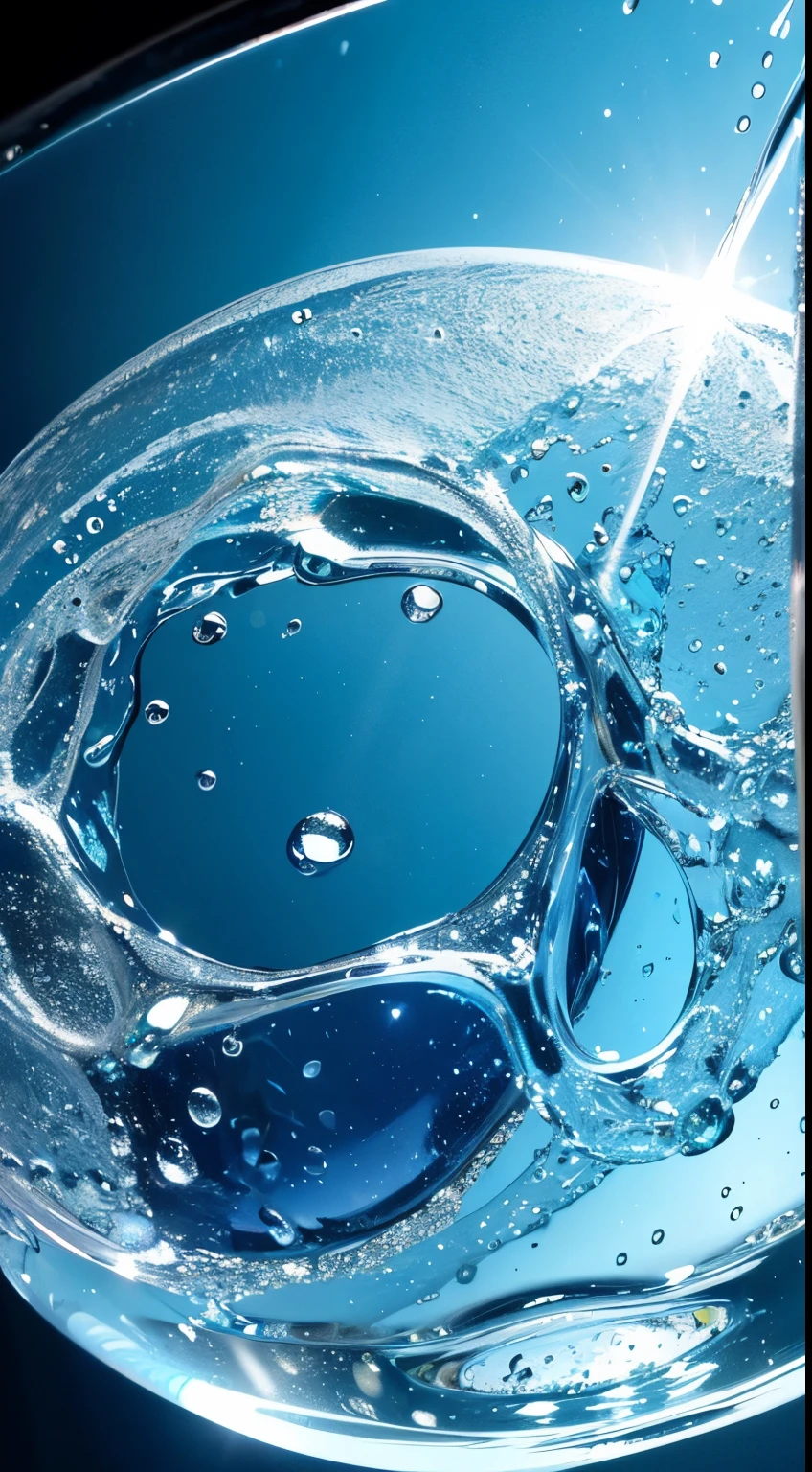 (​masterpiece)　(hight resolution)　(top-quality)　Water droplets falling on the surface of the water　Super close-up of water droplets　universe in water droplets　perfect water drop　super transparent　Blue Grotto　cocktails　Gradient Color