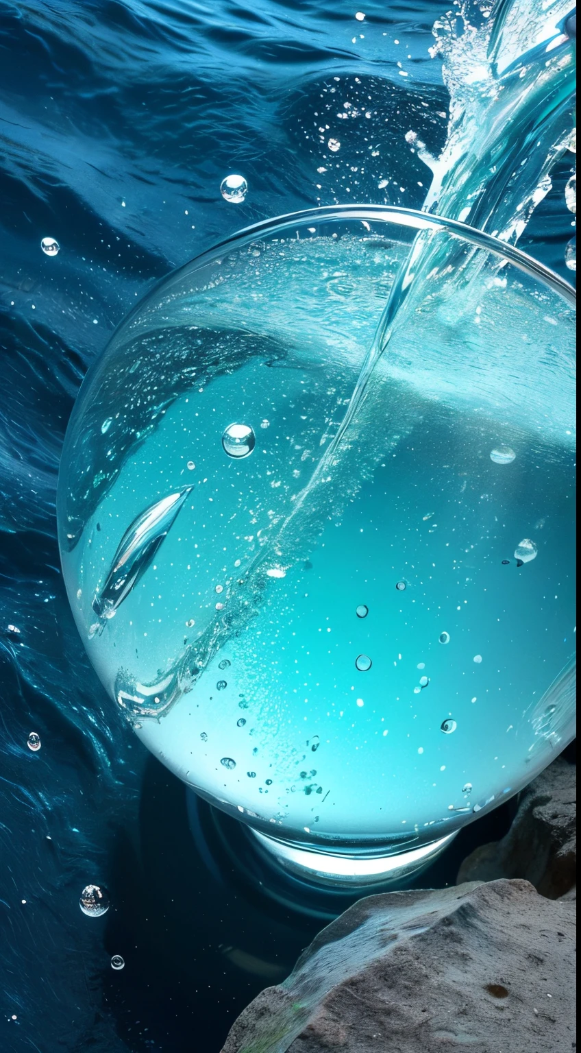 (masterpiece) (hight resolution) (top-quality) Water droplets falling on the surface of the water Super close-up of water droplets universe in water droplets perfect water drop super transparent Blue Grotto cocktails (Gradient Color:blue to green)