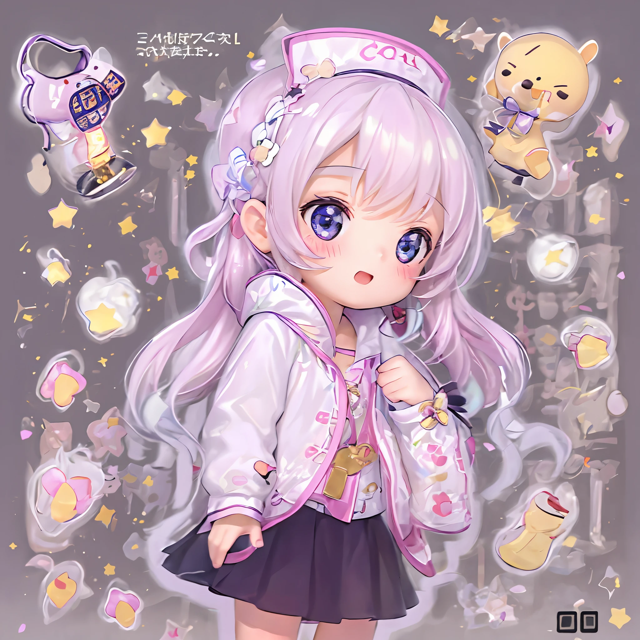 （a sticker）， 1 cute girl， 清晰的线条， clean backdrop， white backgrounid
