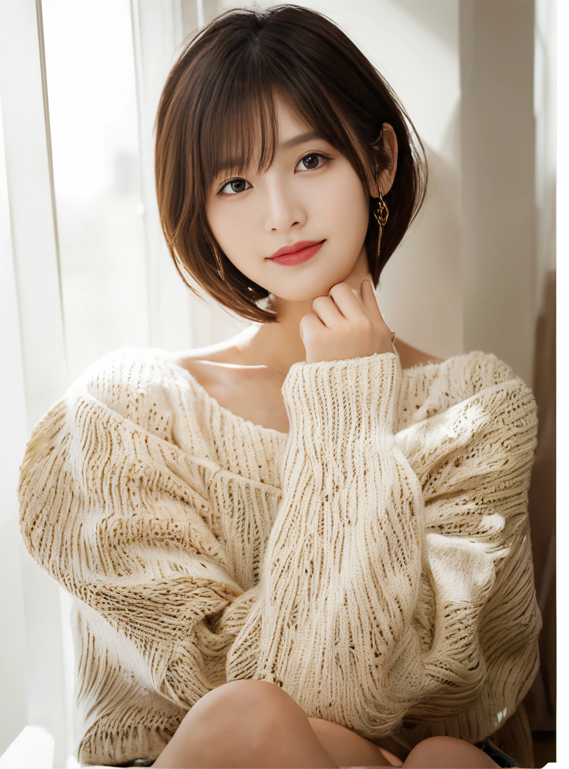 short-cut、White background、Natural look、